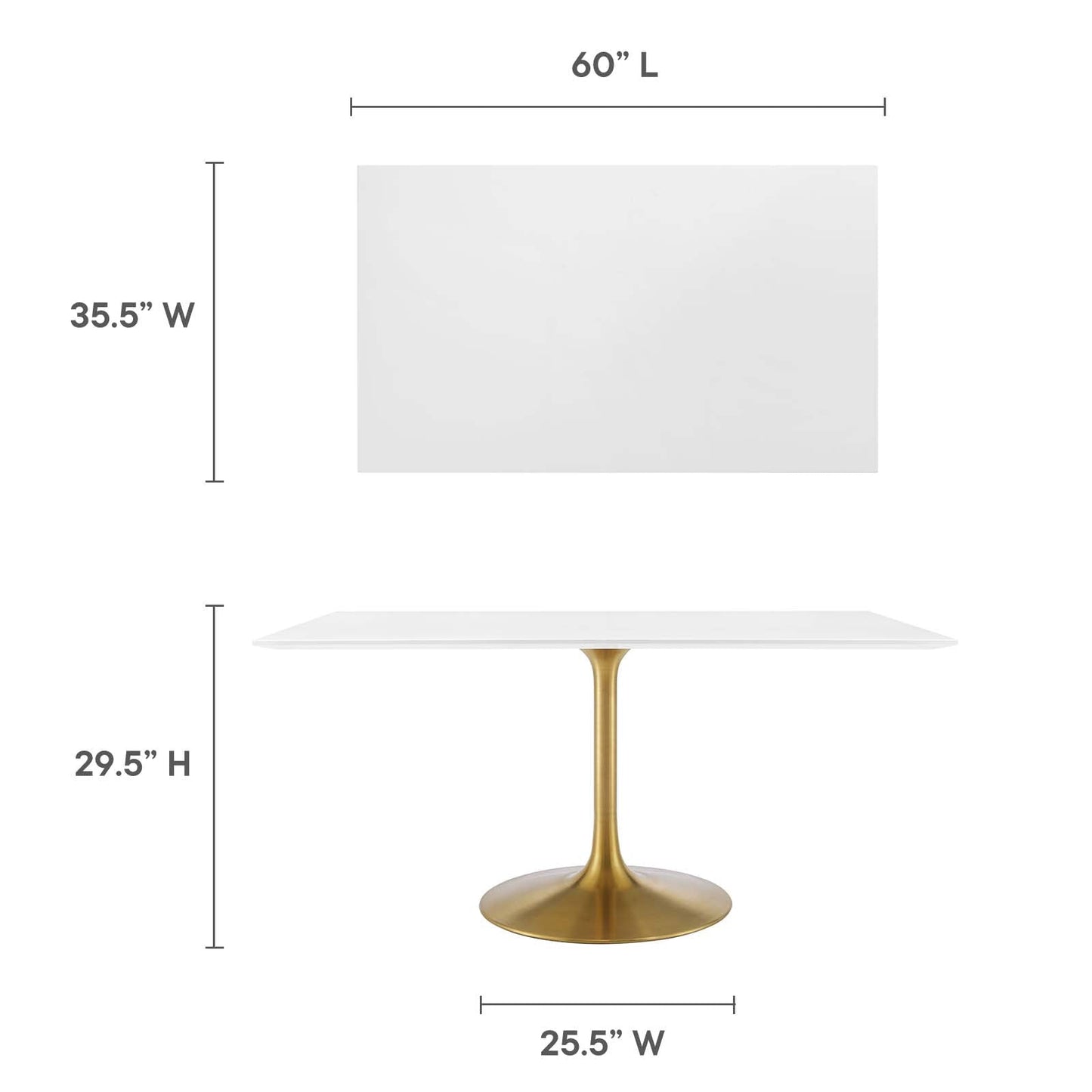 Lippa 60" Rectangular Wood Dining Table Gold White EEI-3256-GLD-WHI