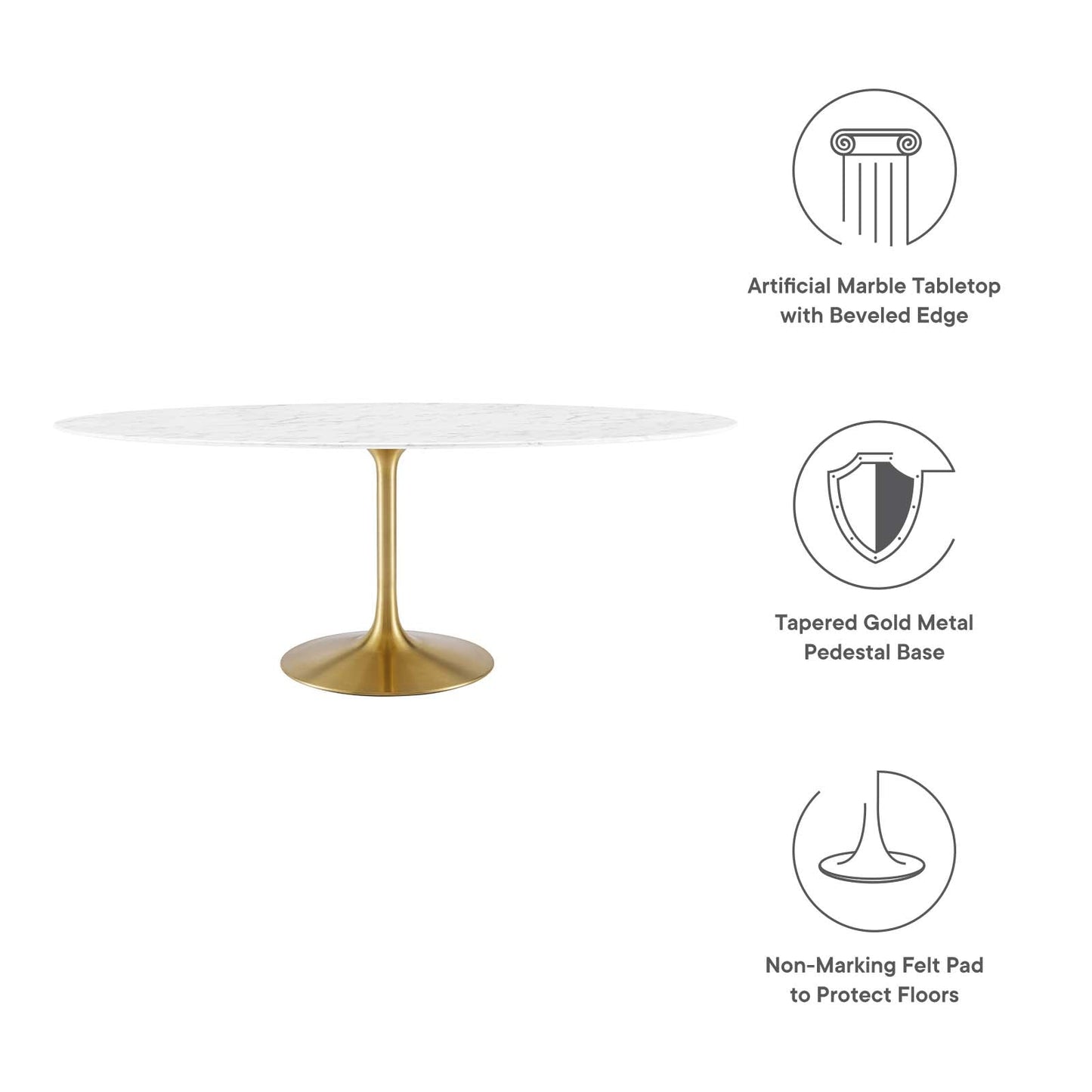 Lippa 78" Oval Artificial Marble Dining Table Gold White EEI-3257-GLD-WHI