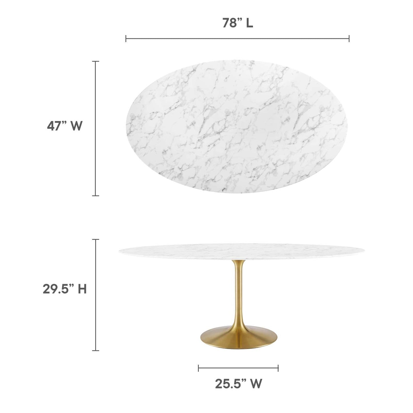 Lippa 78" Oval Artificial Marble Dining Table Gold White EEI-3257-GLD-WHI