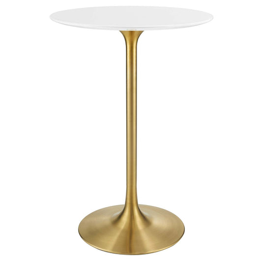 Lippa 28" Round Wood Top Bar Table Gold White EEI-3262-GLD-WHI