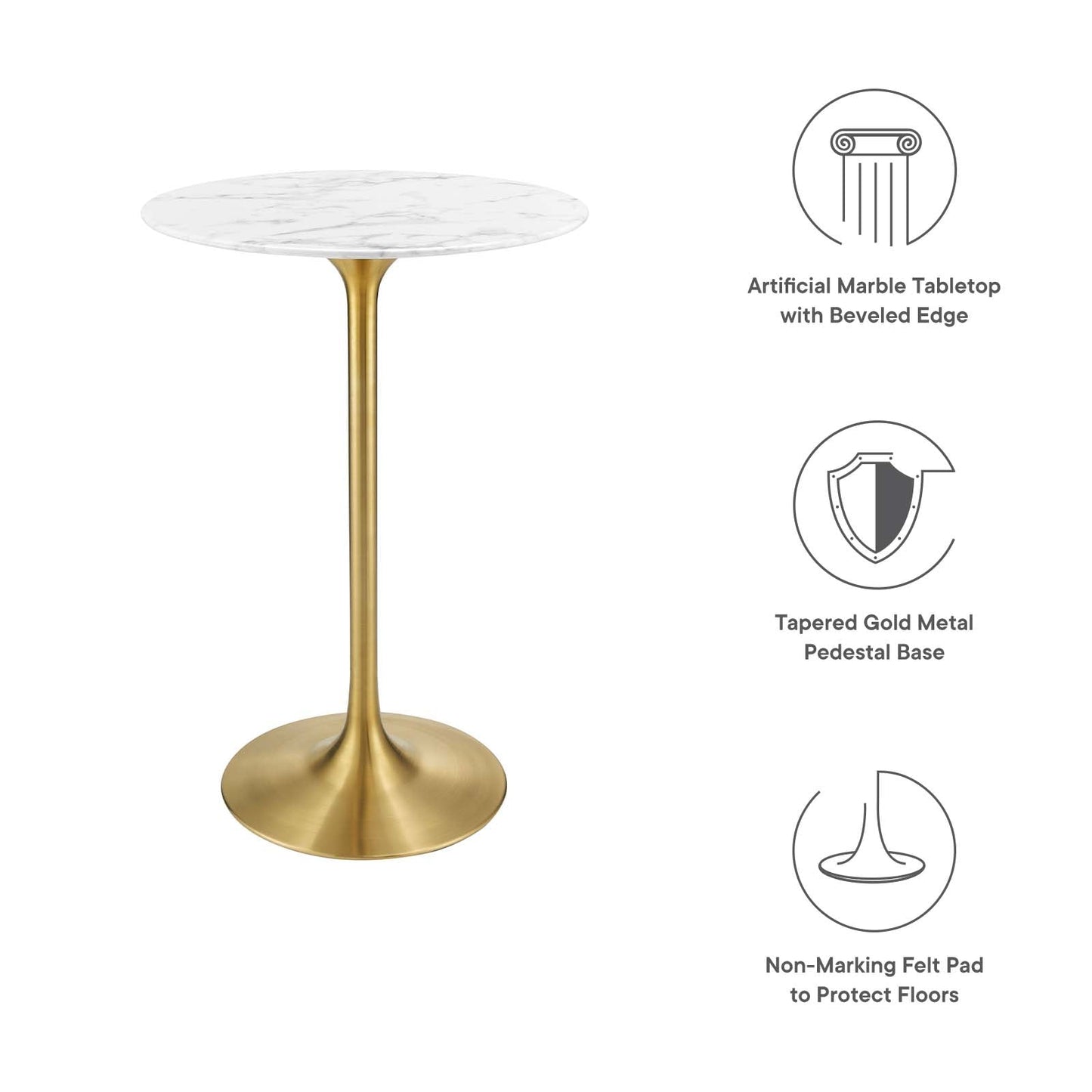 Lippa 28" Round Artificial Marble Bar Table Gold White EEI-3264-GLD-WHI