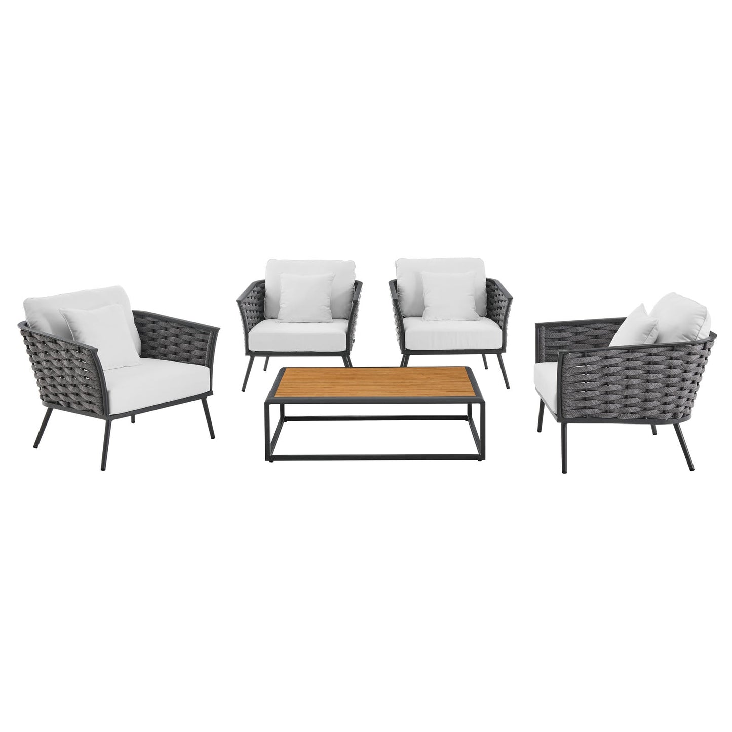 Stance 5 Piece Outdoor Patio Aluminum Sectional Sofa Set Gray White EEI-3321-GRY-WHI-SET