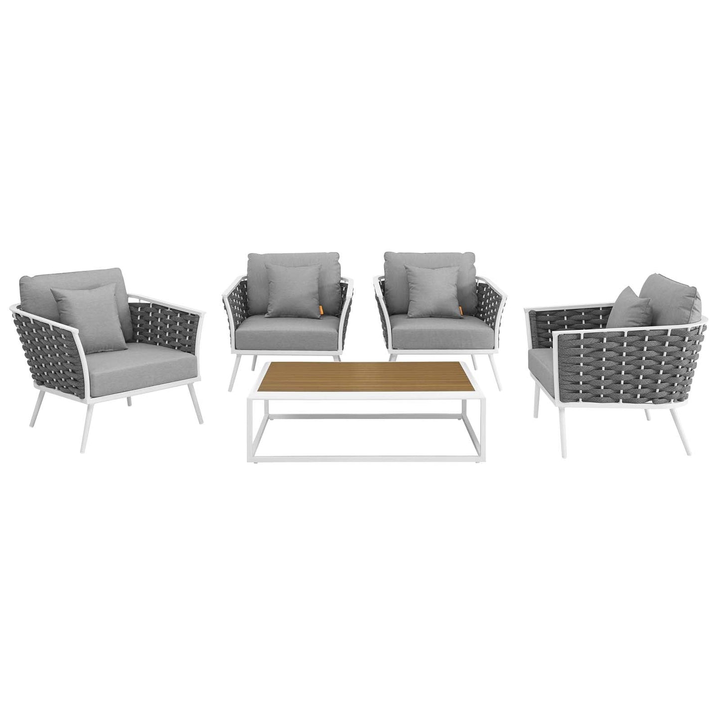 Stance 5 Piece Outdoor Patio Aluminum Sectional Sofa Set White Gray EEI-3321-WHI-GRY-SET