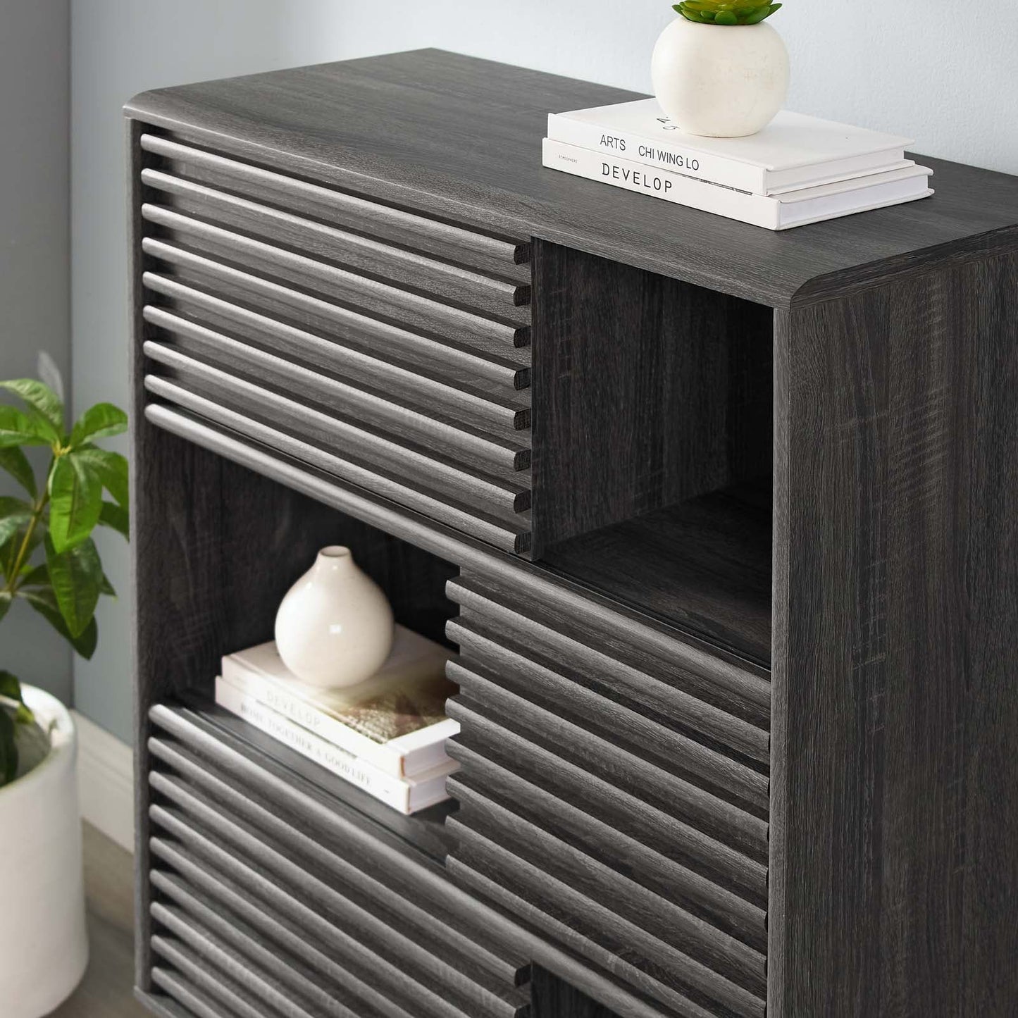 Render Three-Tier Display Storage Cabinet Stand Charcoal EEI-3343-CHA