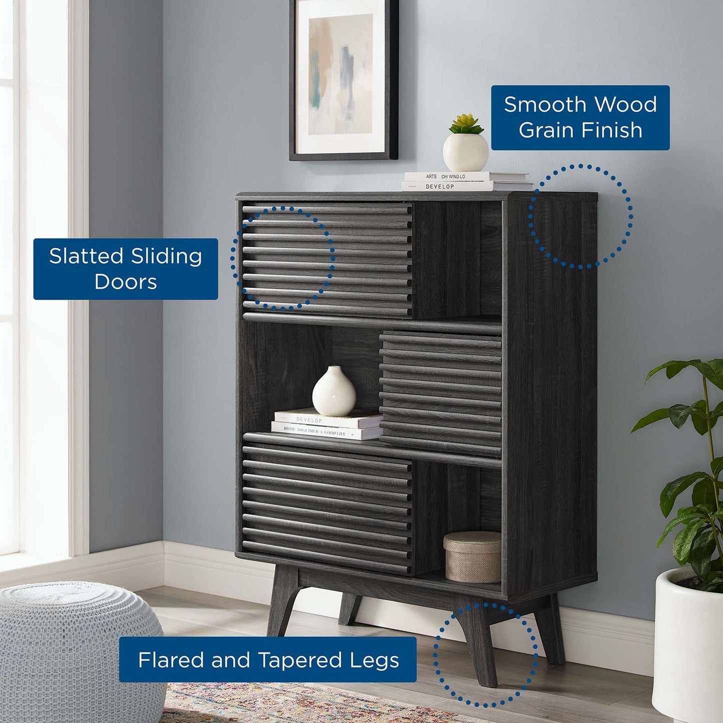 Render Three-Tier Display Storage Cabinet Stand Charcoal EEI-3343-CHA