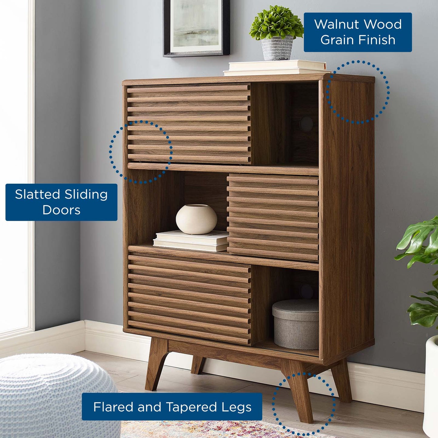 Render Three-Tier Display Storage Cabinet Stand Walnut EEI-3343-WAL