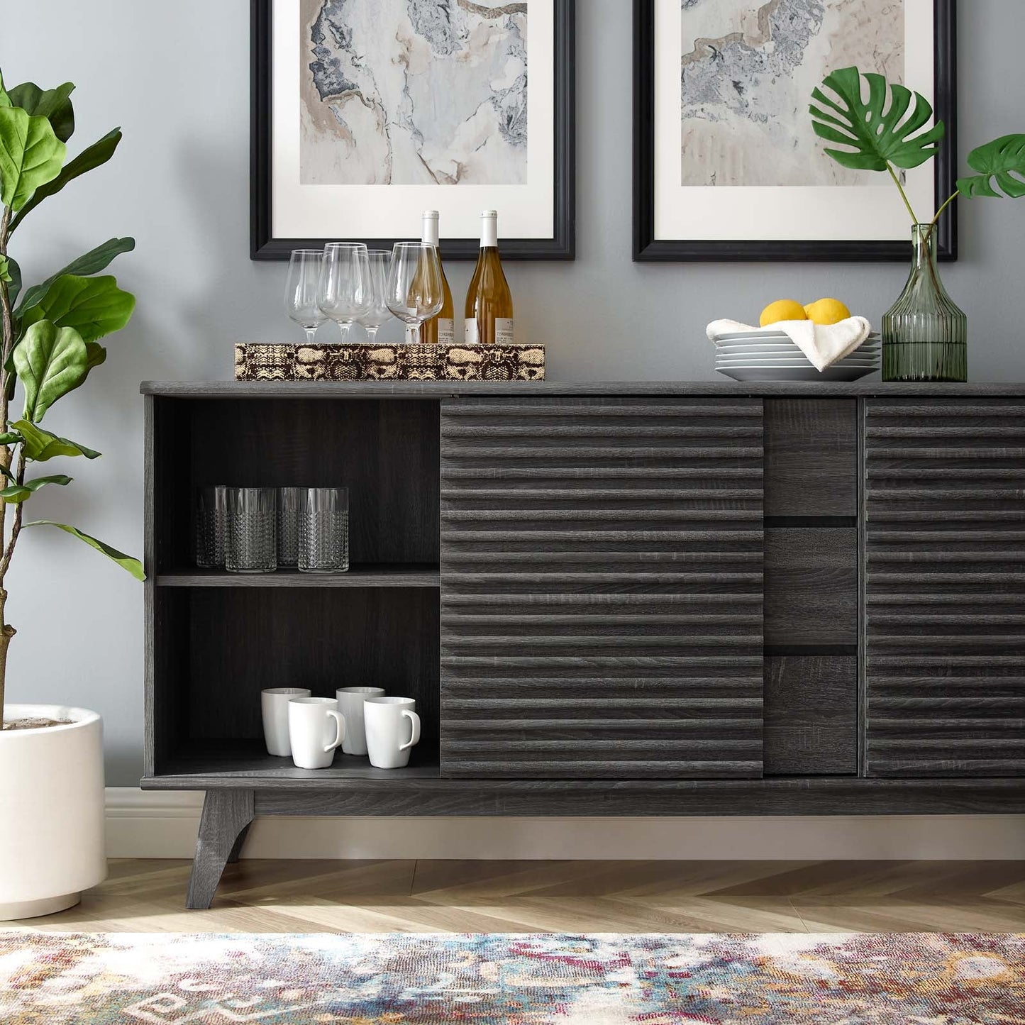 Render 63" Sideboard Buffet Table or TV Stand Charcoal EEI-3344-CHA