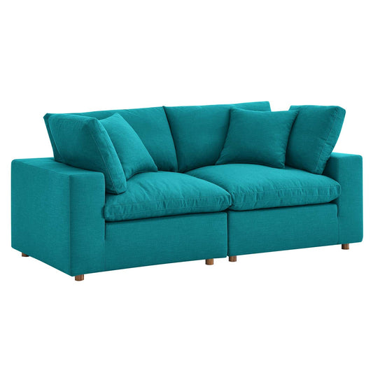 Commix Down Filled Overstuffed 2 Piece Sectional Sofa Set Teal EEI-3354-TEA