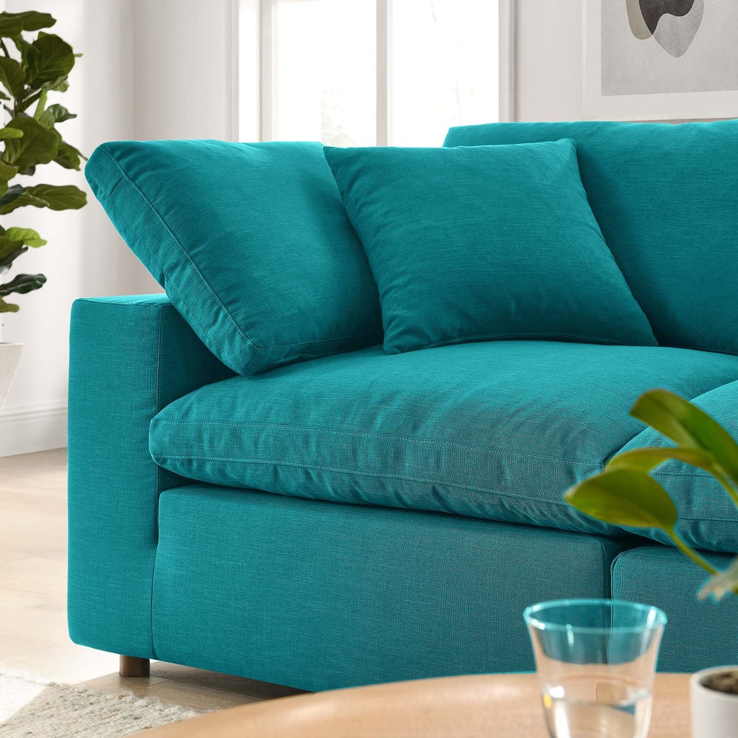 Commix Down Filled Overstuffed 2 Piece Sectional Sofa Set Teal EEI-3354-TEA