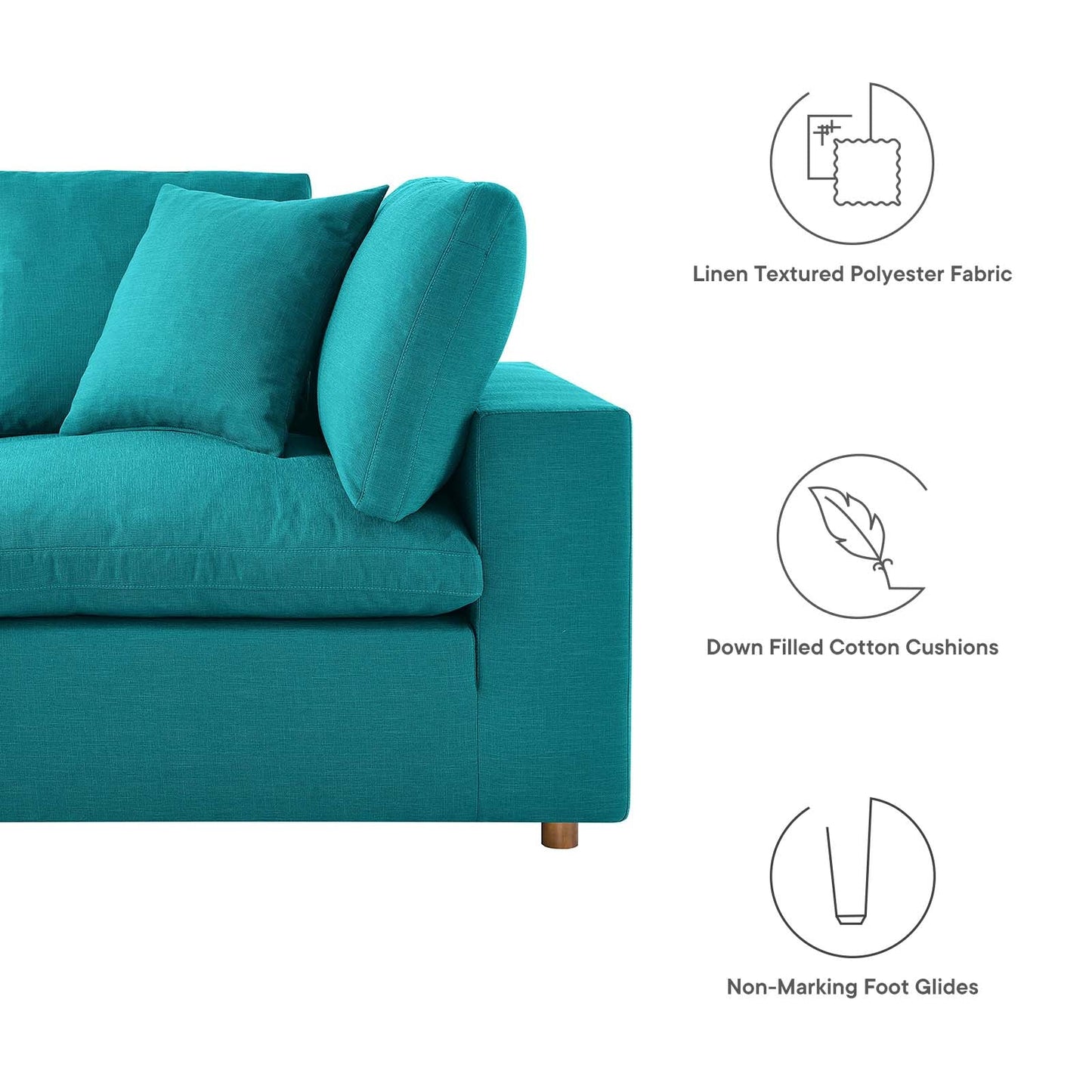 Commix Down Filled Overstuffed 2 Piece Sectional Sofa Set Teal EEI-3354-TEA