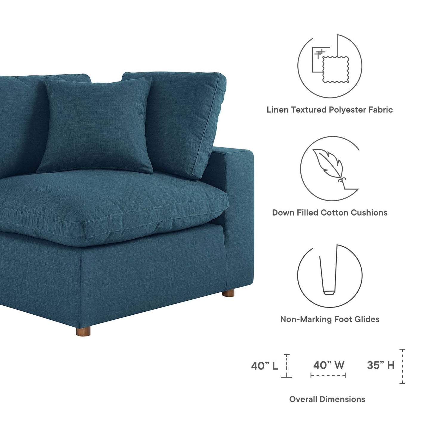 Commix Down Filled Overstuffed 3 Piece Sectional Sofa Set Azure EEI-3355-AZU