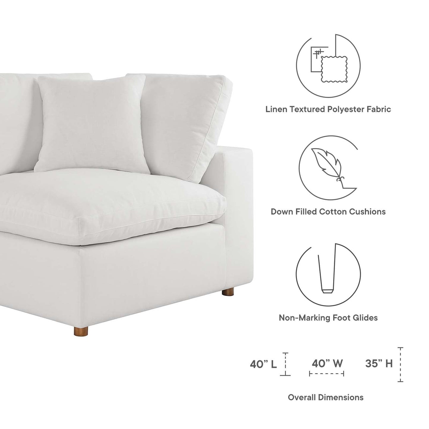 Commix Down Filled Overstuffed 3 Piece Sectional Sofa Set Pure White EEI-3355-PUW