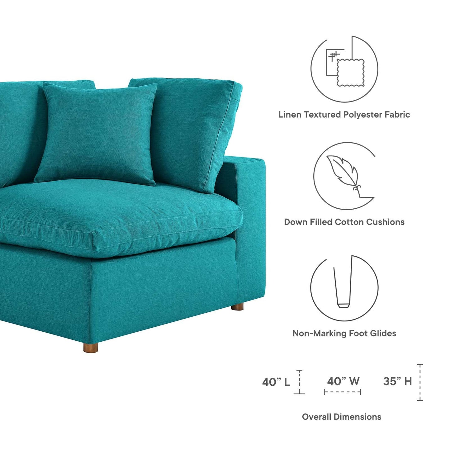 Commix Down Filled Overstuffed 3 Piece Sectional Sofa Set Teal EEI-3355-TEA