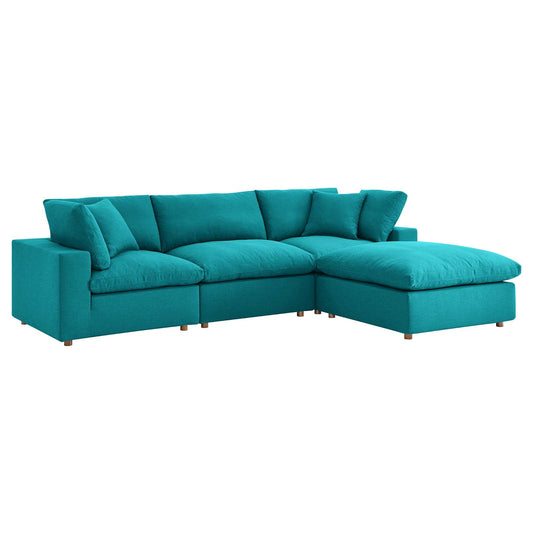 Commix Down Filled Overstuffed 4 Piece Sectional Sofa Set Teal EEI-3356-TEA