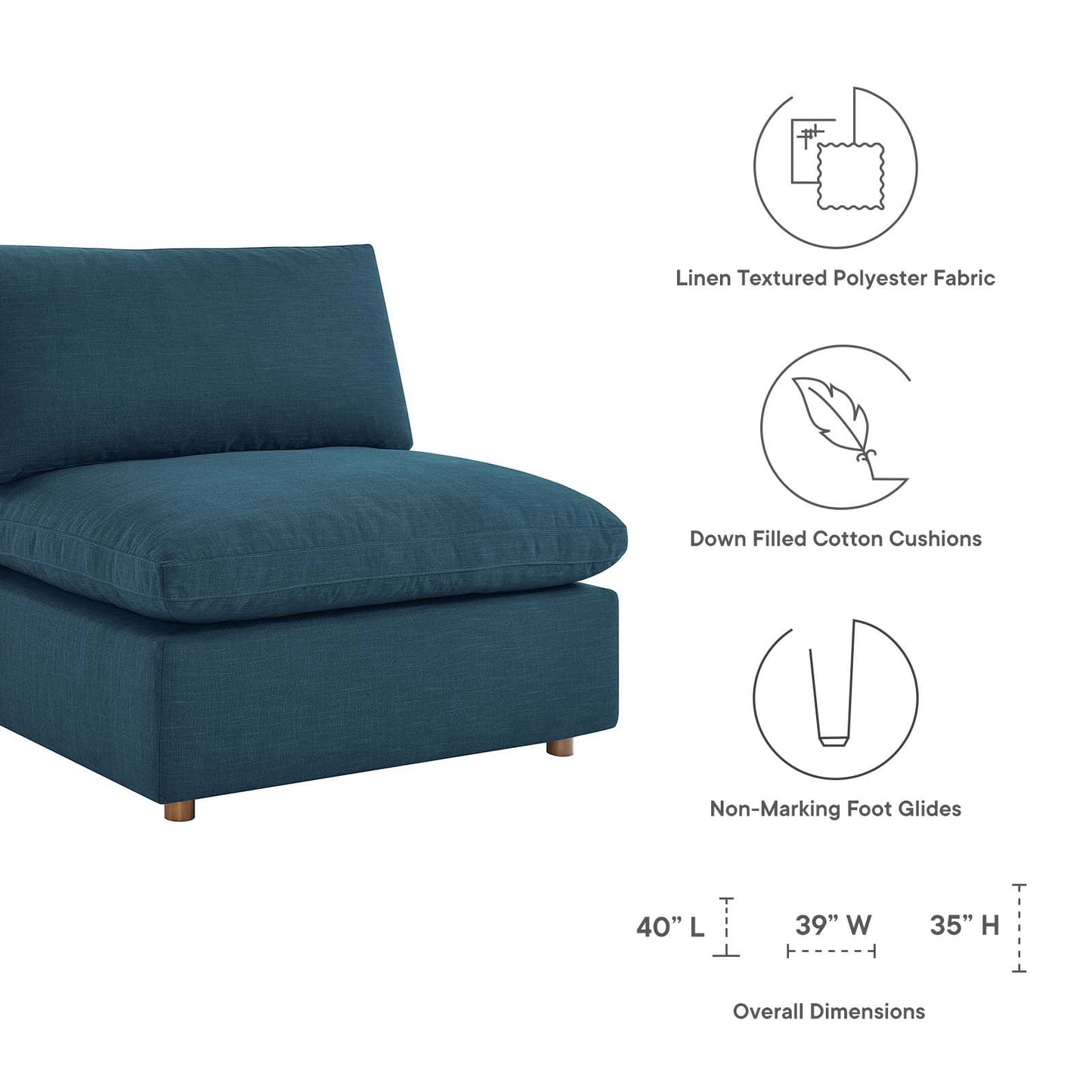 Commix Down Filled Overstuffed 4 Piece Sectional Sofa Set Azure EEI-3357-AZU