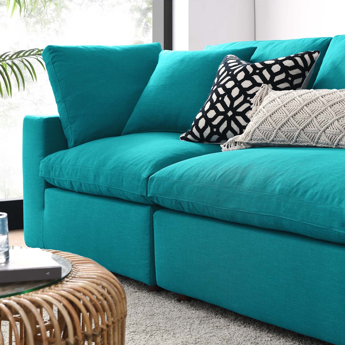 Commix Down Filled Overstuffed 4 Piece Sectional Sofa Set Teal EEI-3357-TEA