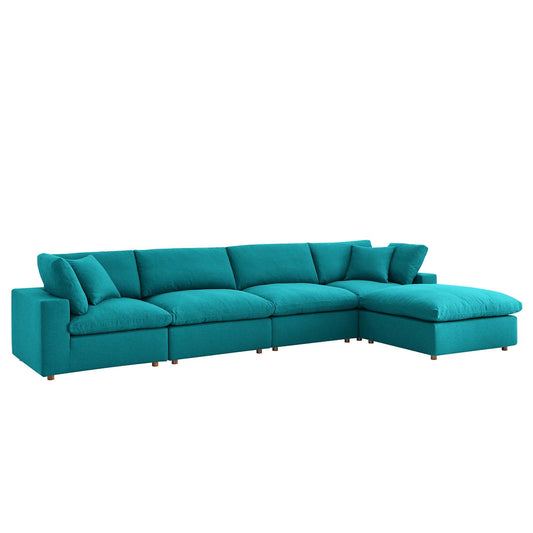 Commix Down Filled Overstuffed 5 Piece Sectional Sofa Set Teal EEI-3358-TEA