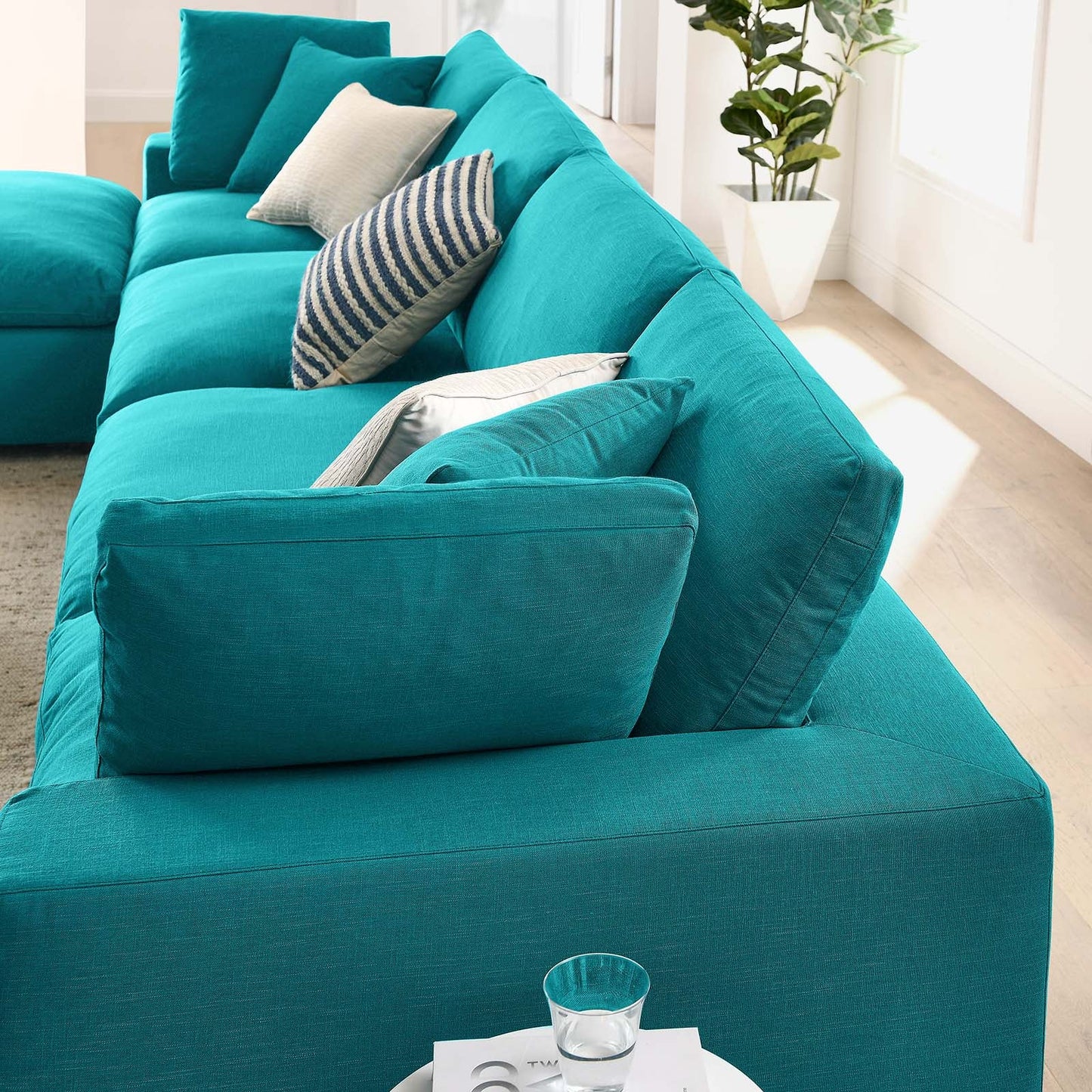 Commix Down Filled Overstuffed 5 Piece Sectional Sofa Set Teal EEI-3358-TEA