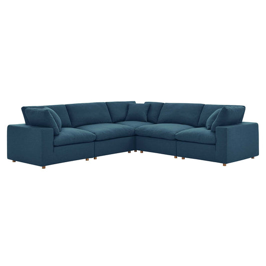 Commix Down Filled Overstuffed 5 Piece 5-Piece Sectional Sofa Azure EEI-3359-AZU