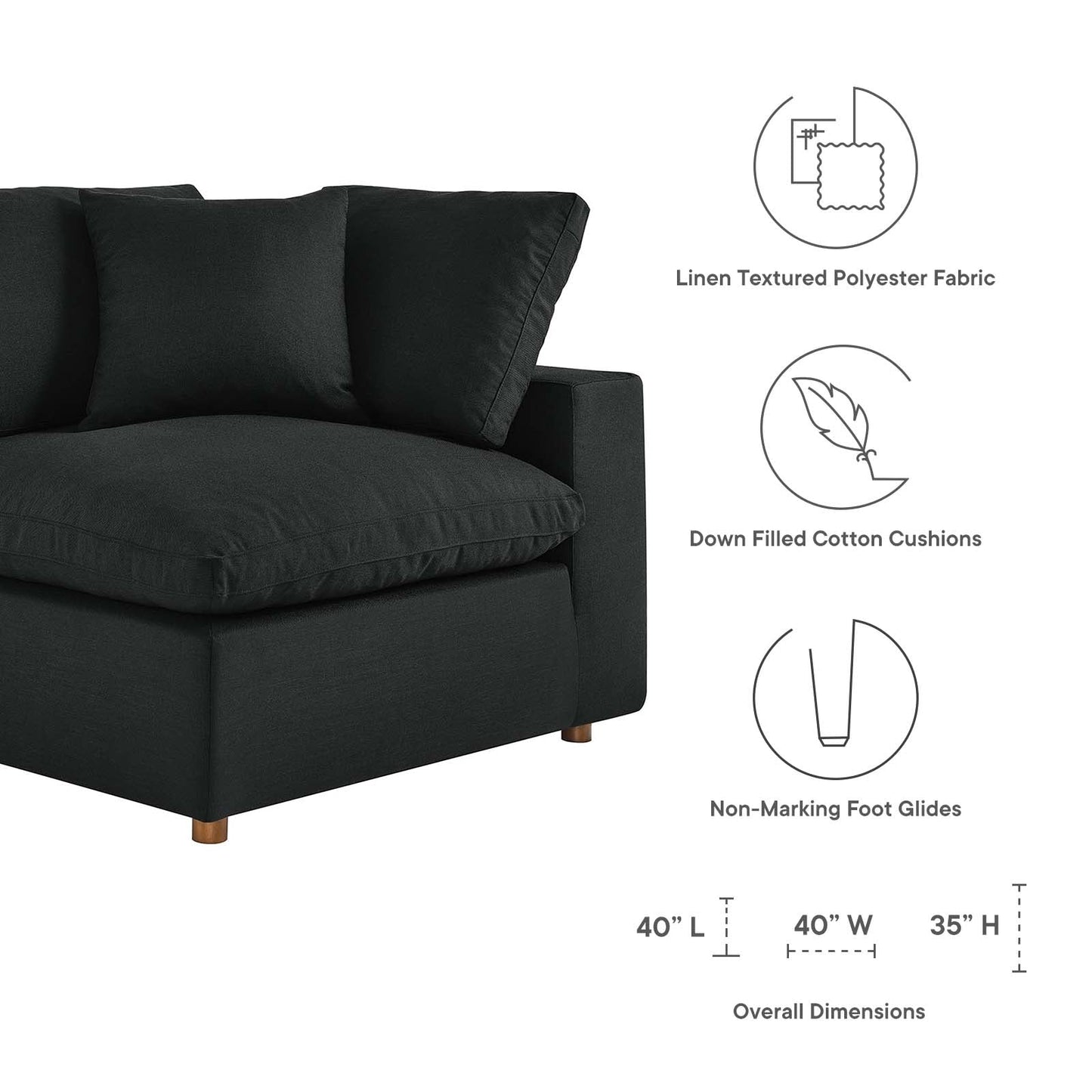 Commix Down Filled Overstuffed 5 Piece 5-Piece Sectional Sofa Black EEI-3359-BLK