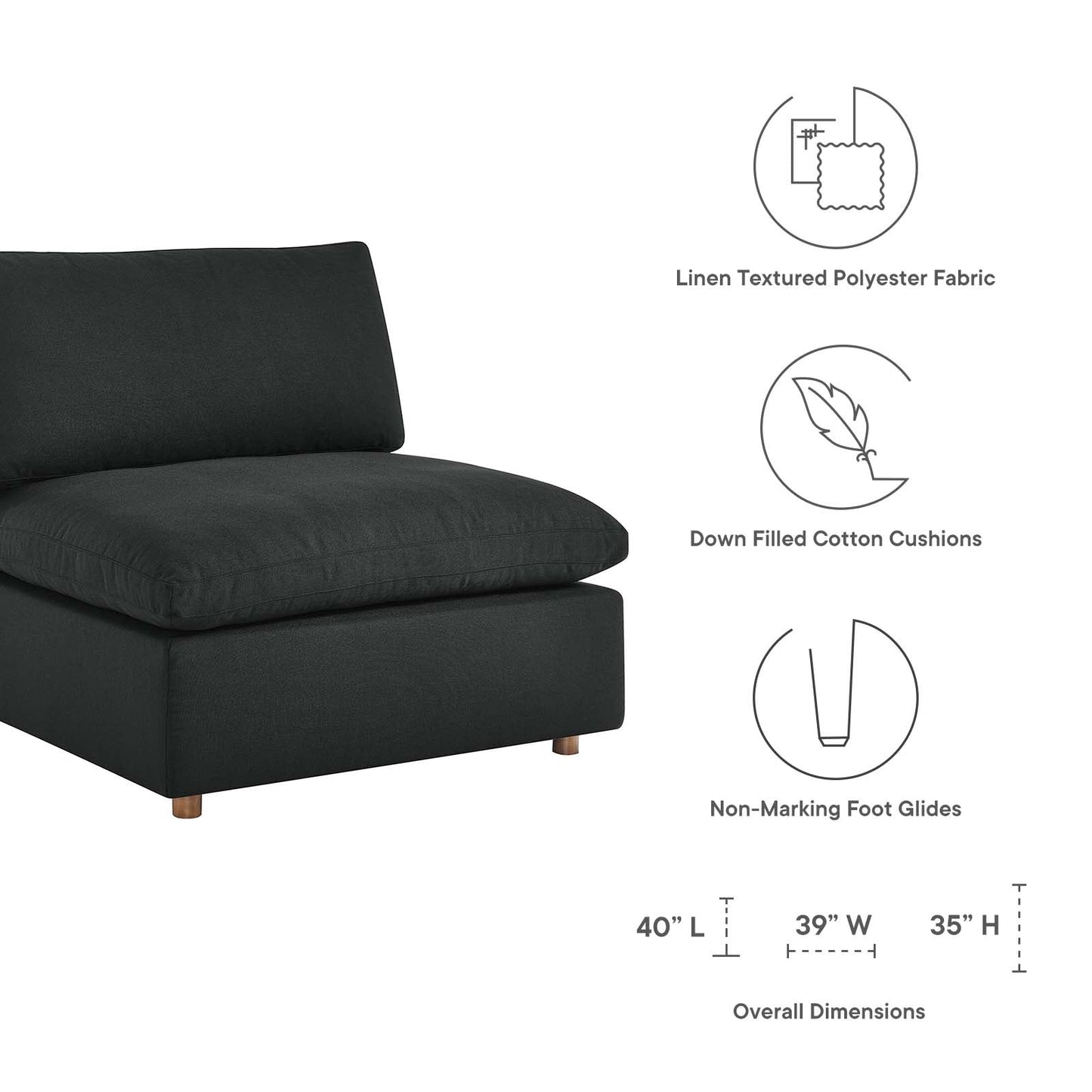 Commix Down Filled Overstuffed 5 Piece 5-Piece Sectional Sofa Black EEI-3359-BLK