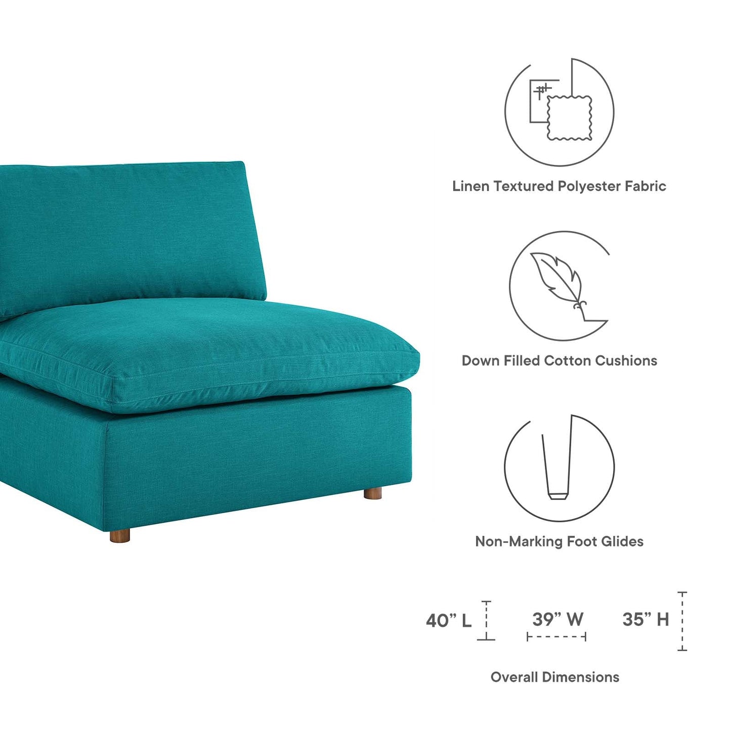 Commix Down Filled Overstuffed 5 Piece 5-Piece Sectional Sofa Teal EEI-3359-TEA