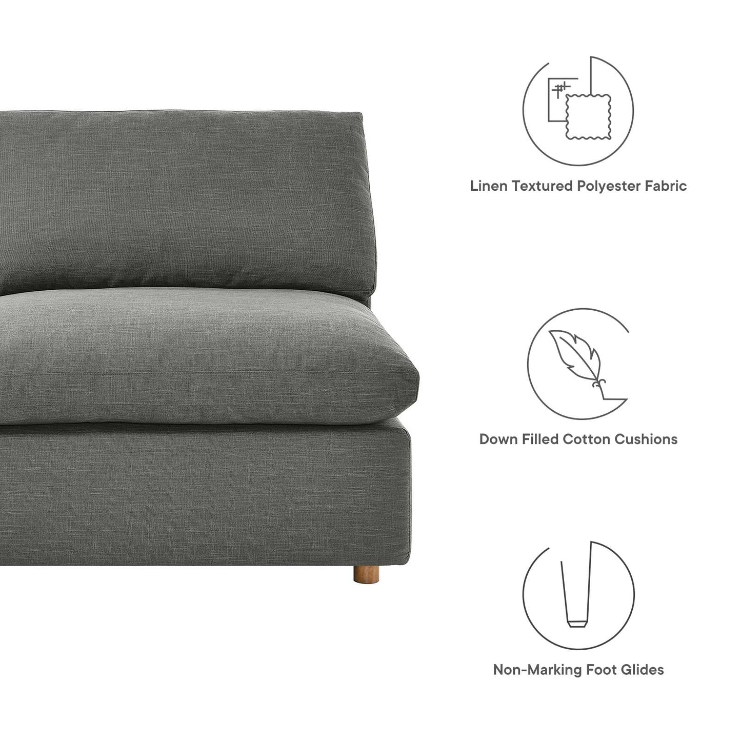 Commix Down Filled Overstuffed 5-Piece Armless Sectional Sofa Gray EEI-3360-GRY