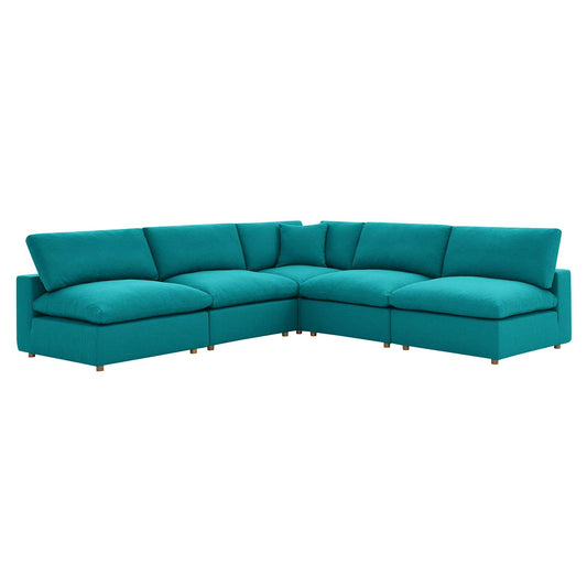 Commix Down Filled Overstuffed 5-Piece Armless Sectional Sofa Teal EEI-3360-TEA