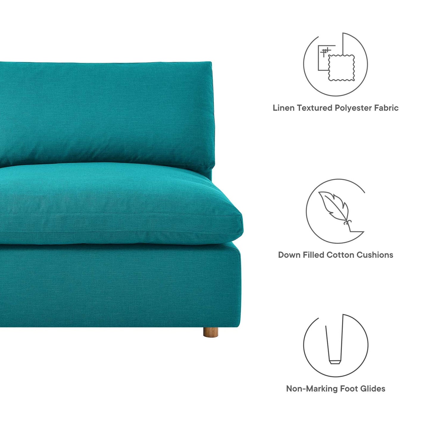 Commix Down Filled Overstuffed 5-Piece Armless Sectional Sofa Teal EEI-3360-TEA