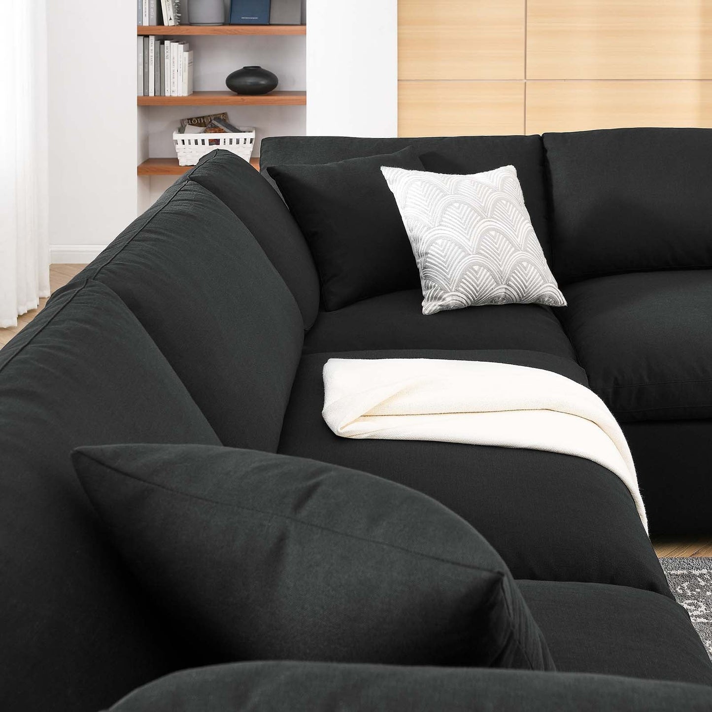 Commix Down Filled Overstuffed 6 Piece Sectional Sofa Set Black EEI-3361-BLK