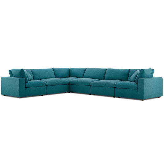 Commix Down Filled Overstuffed 6 Piece Sectional Sofa Set Teal EEI-3361-TEA