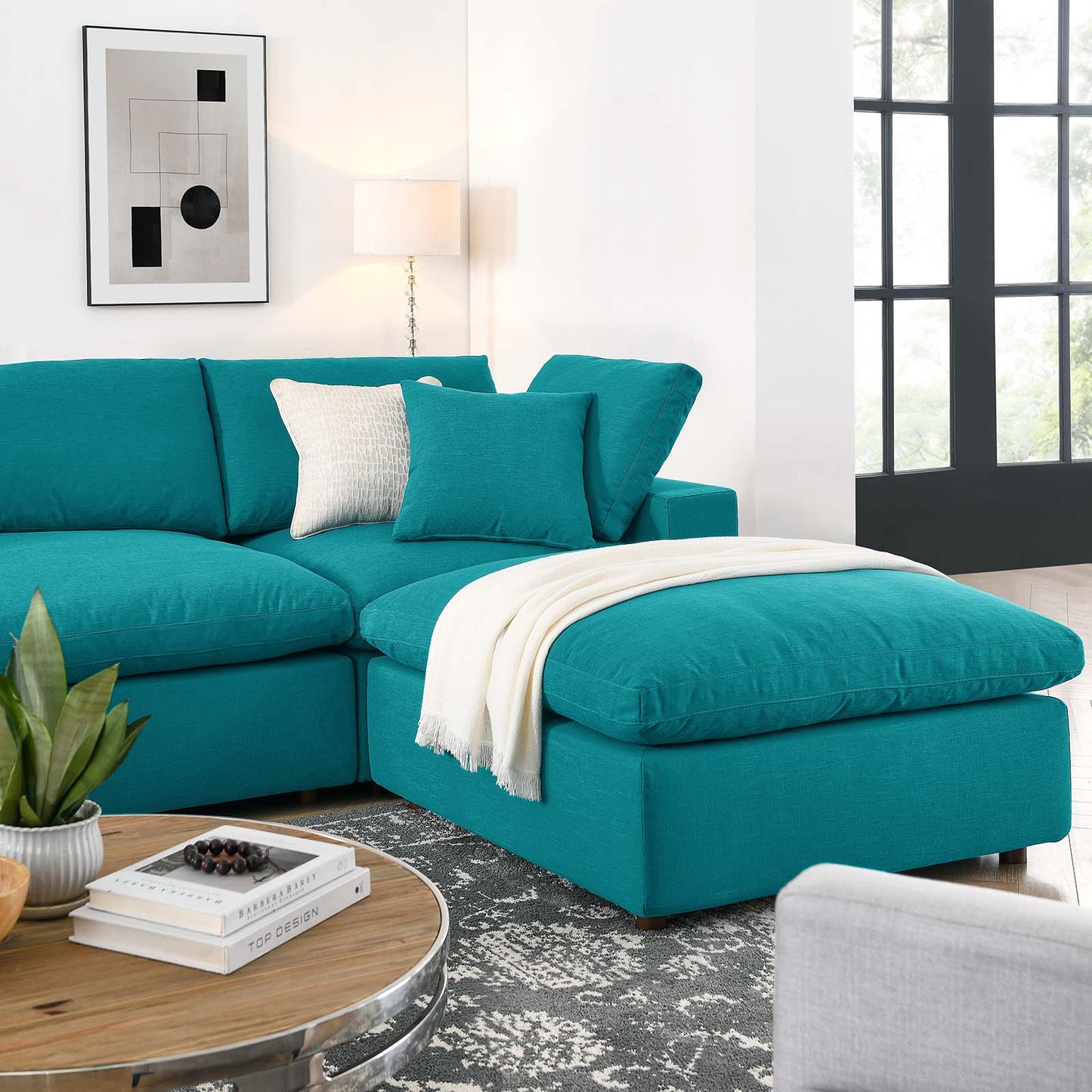 Commix Down Filled Overstuffed 7-Piece Sectional Sofa Teal EEI-3364-TEA