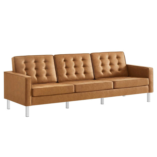 Loft Tufted Vegan Leather Sofa Silver Tan EEI-3385-SLV-TAN