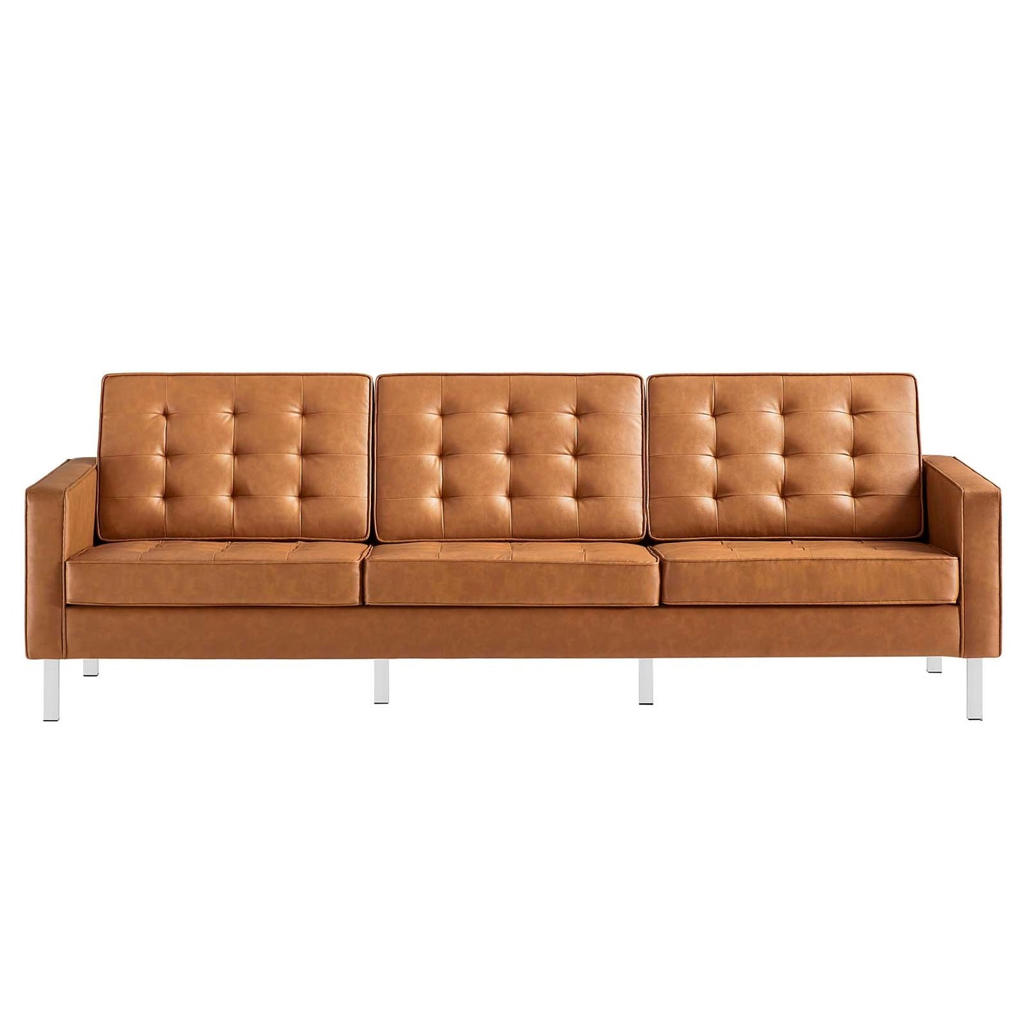 Loft Tufted Vegan Leather Sofa Silver Tan EEI-3385-SLV-TAN