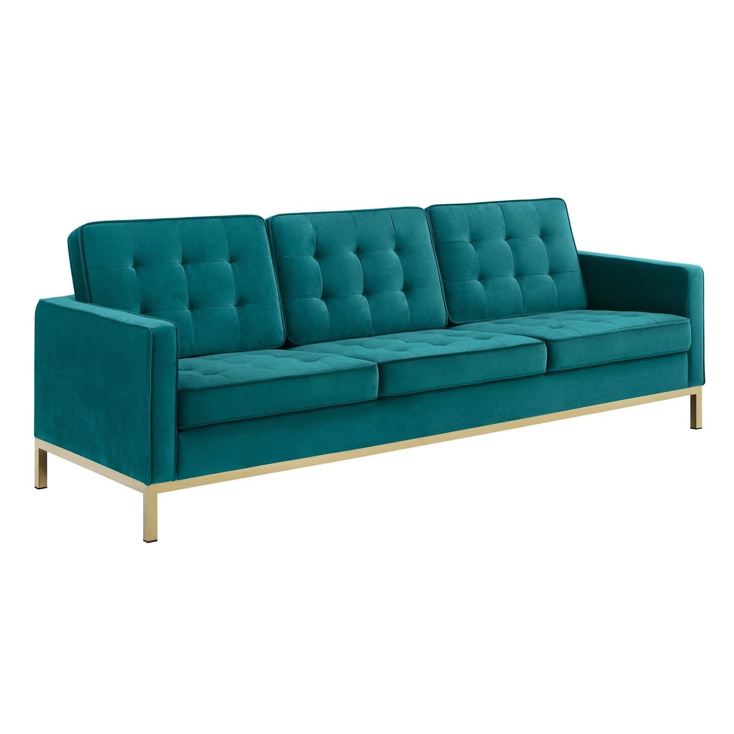 Loft Gold Stainless Steel Leg Performance Velvet Sofa Gold Teal EEI-3387-GLD-TEA