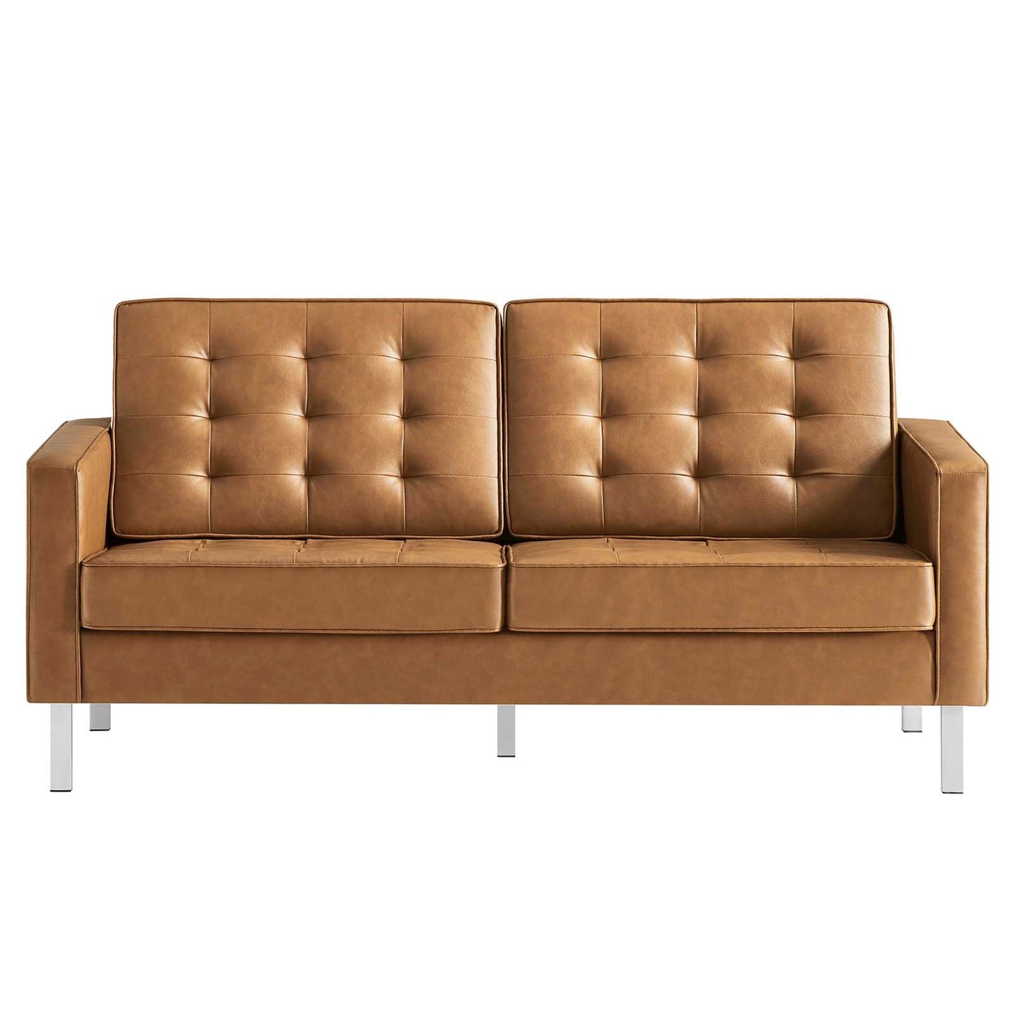 Loft Tufted Vegan Leather Loveseat Silver Tan EEI-3388-SLV-TAN