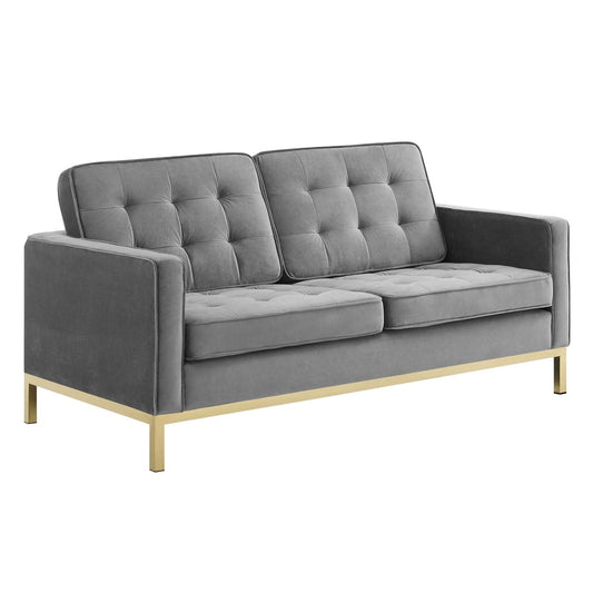 Loft Gold Stainless Steel Leg Performance Velvet Loveseat Gold Gray EEI-3390-GLD-GRY