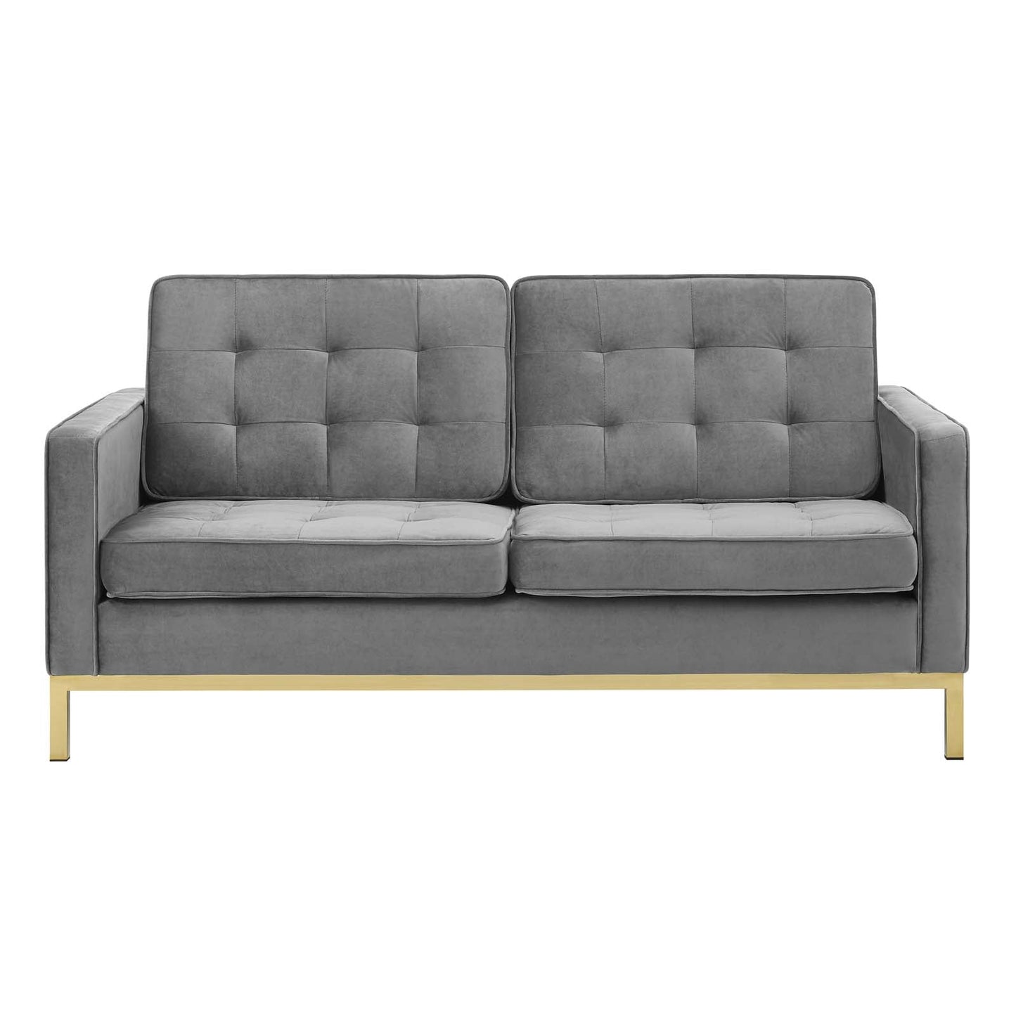 Loft Gold Stainless Steel Leg Performance Velvet Loveseat Gold Gray EEI-3390-GLD-GRY