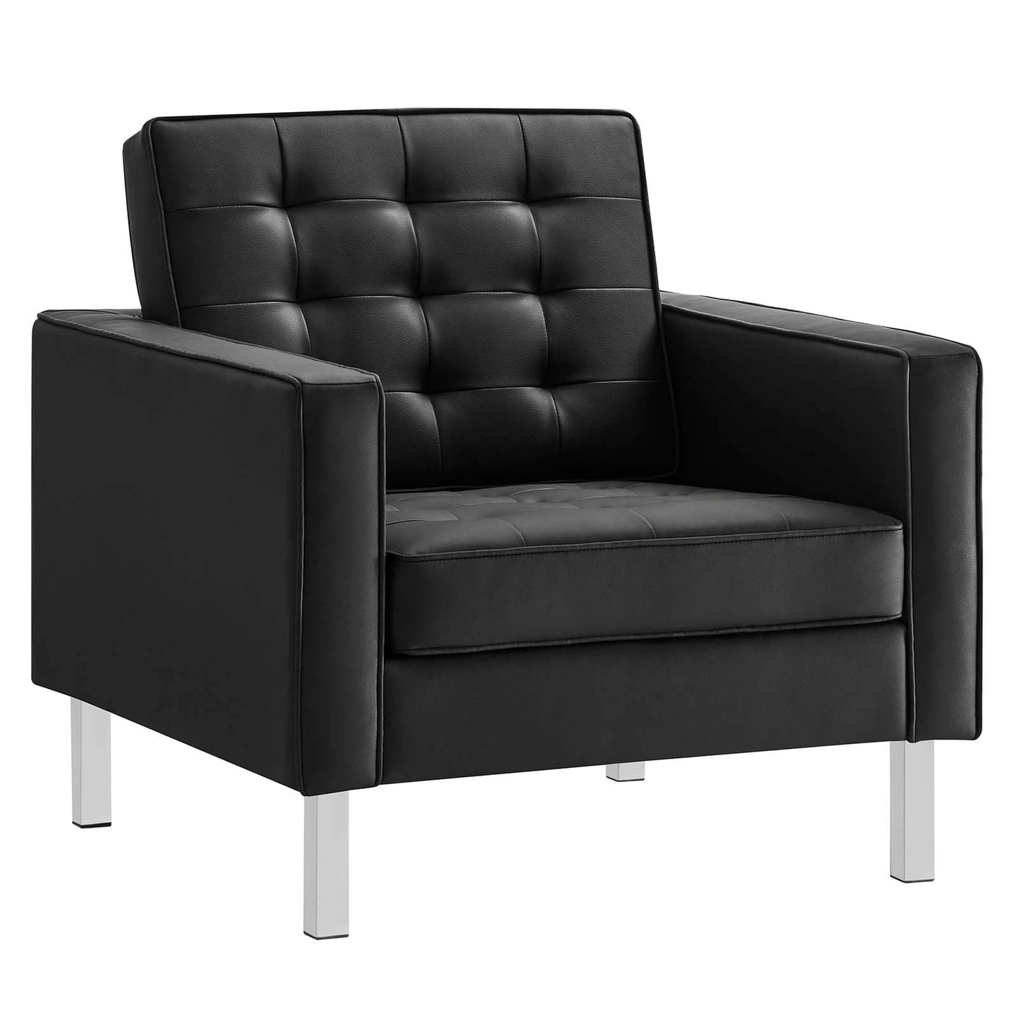 Loft Tufted Vegan Leather Armchair Silver Black EEI-3391-SLV-BLK