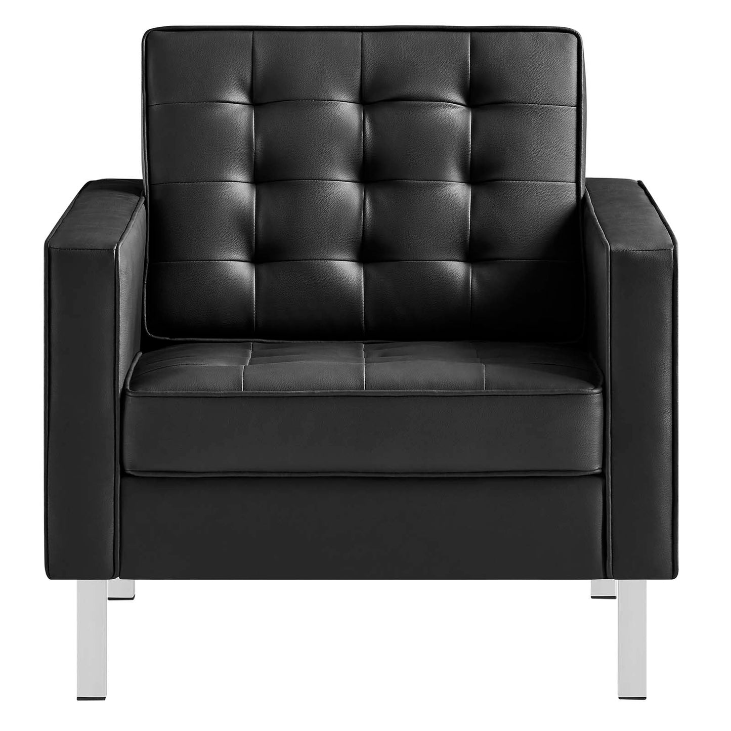 Loft Tufted Vegan Leather Armchair Silver Black EEI-3391-SLV-BLK