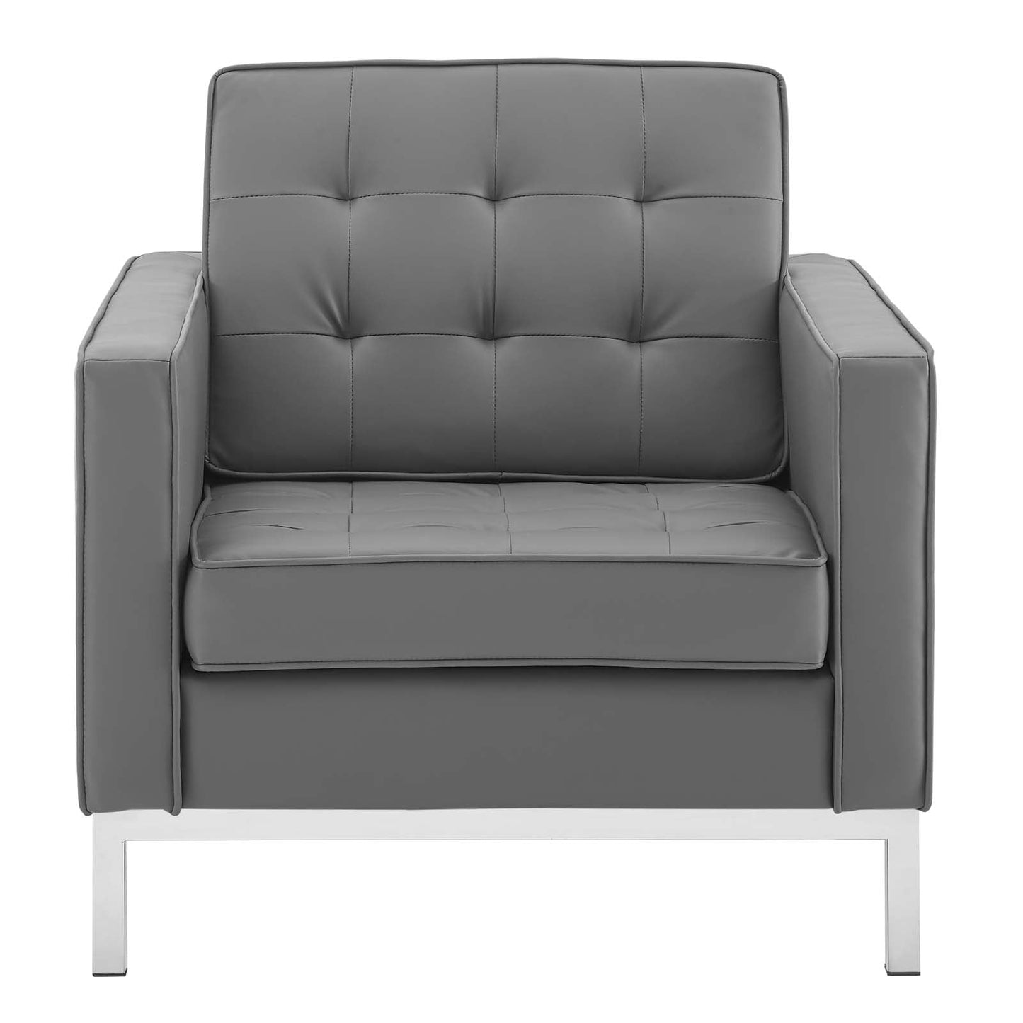 Loft Tufted Vegan Leather Armchair Silver Gray EEI-3391-SLV-GRY