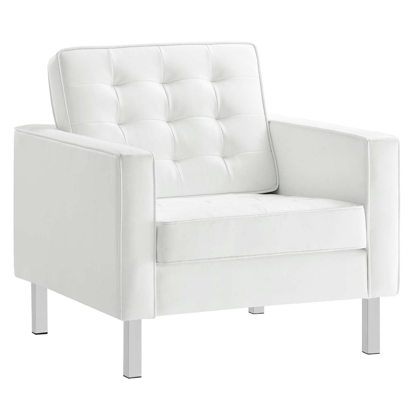 Loft Tufted Vegan Leather Armchair Silver White EEI-3391-SLV-WHI