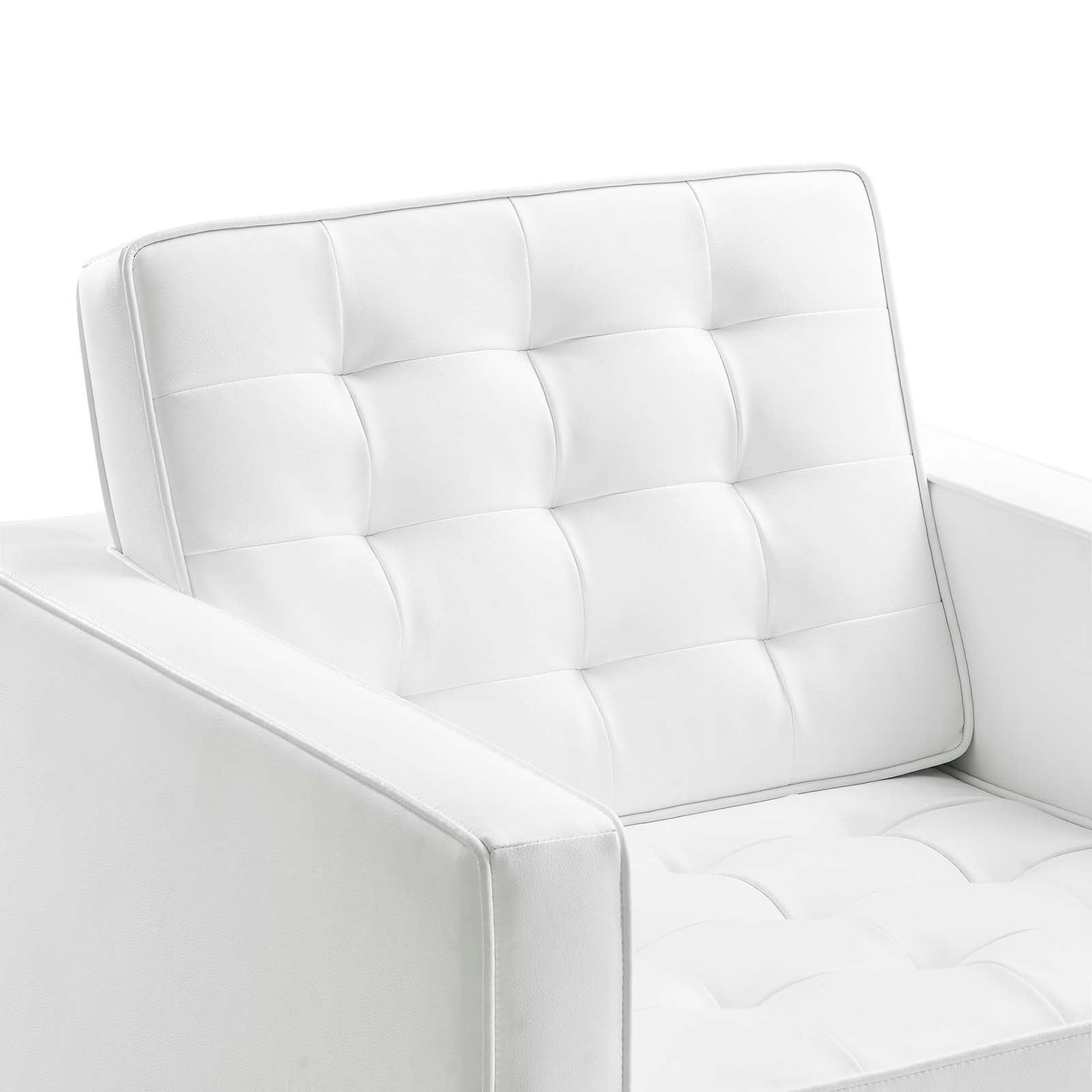 Loft Tufted Vegan Leather Armchair Silver White EEI-3391-SLV-WHI