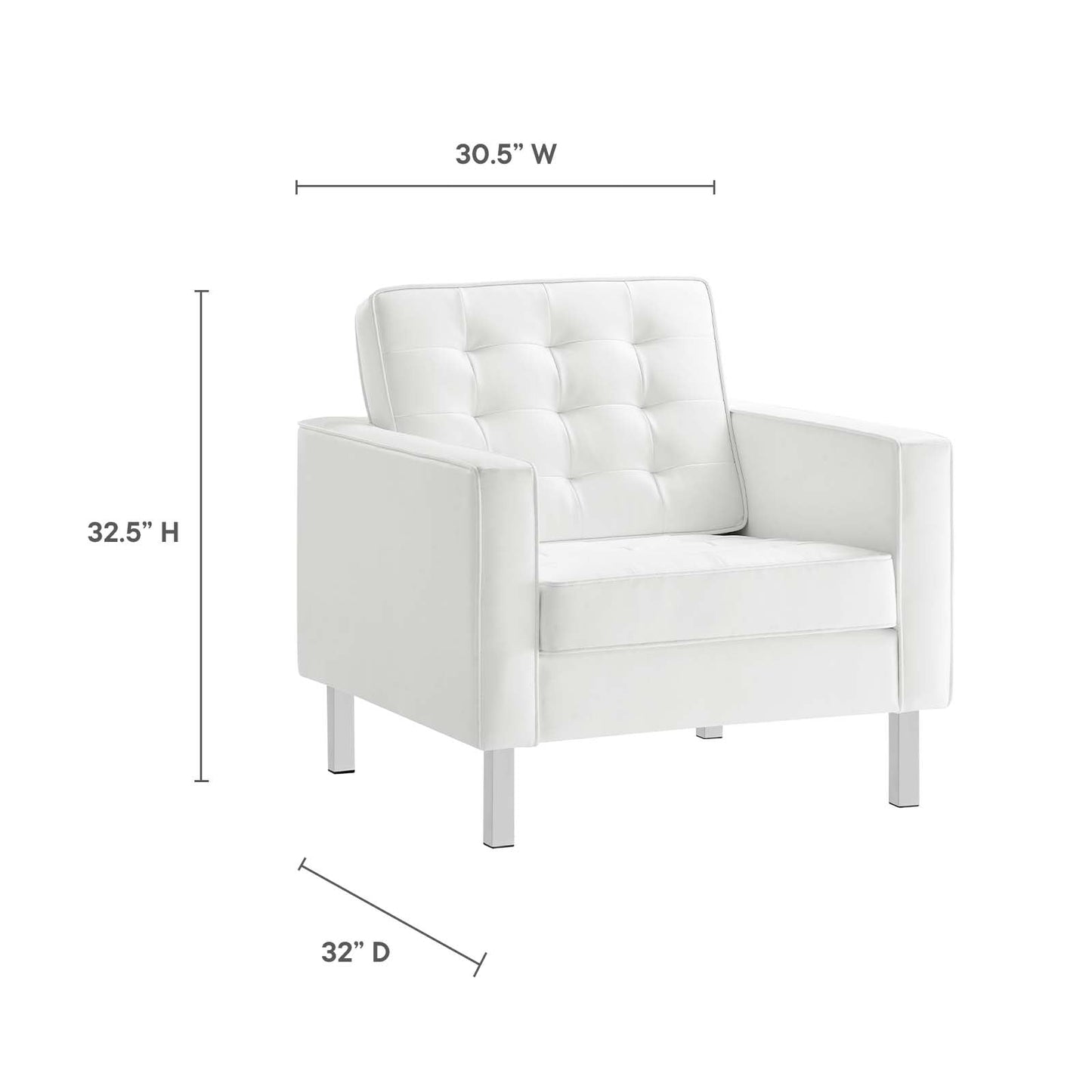 Loft Tufted Vegan Leather Armchair Silver White EEI-3391-SLV-WHI