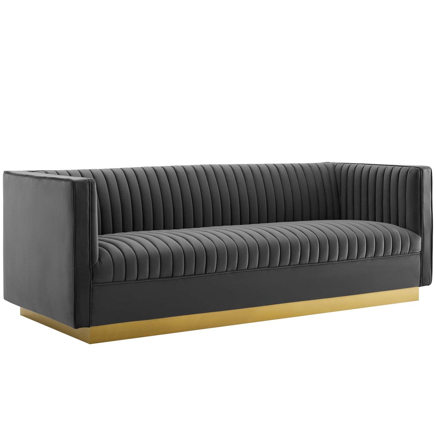 Sanguine Vertical Channel Tufted Performance Velvet Sofa Gray EEI-3405-GRY