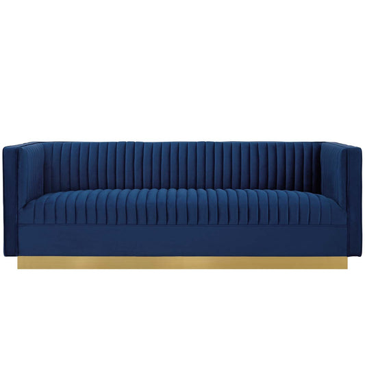 Sanguine Vertical Channel Tufted Performance Velvet Sofa Navy EEI-3405-NAV