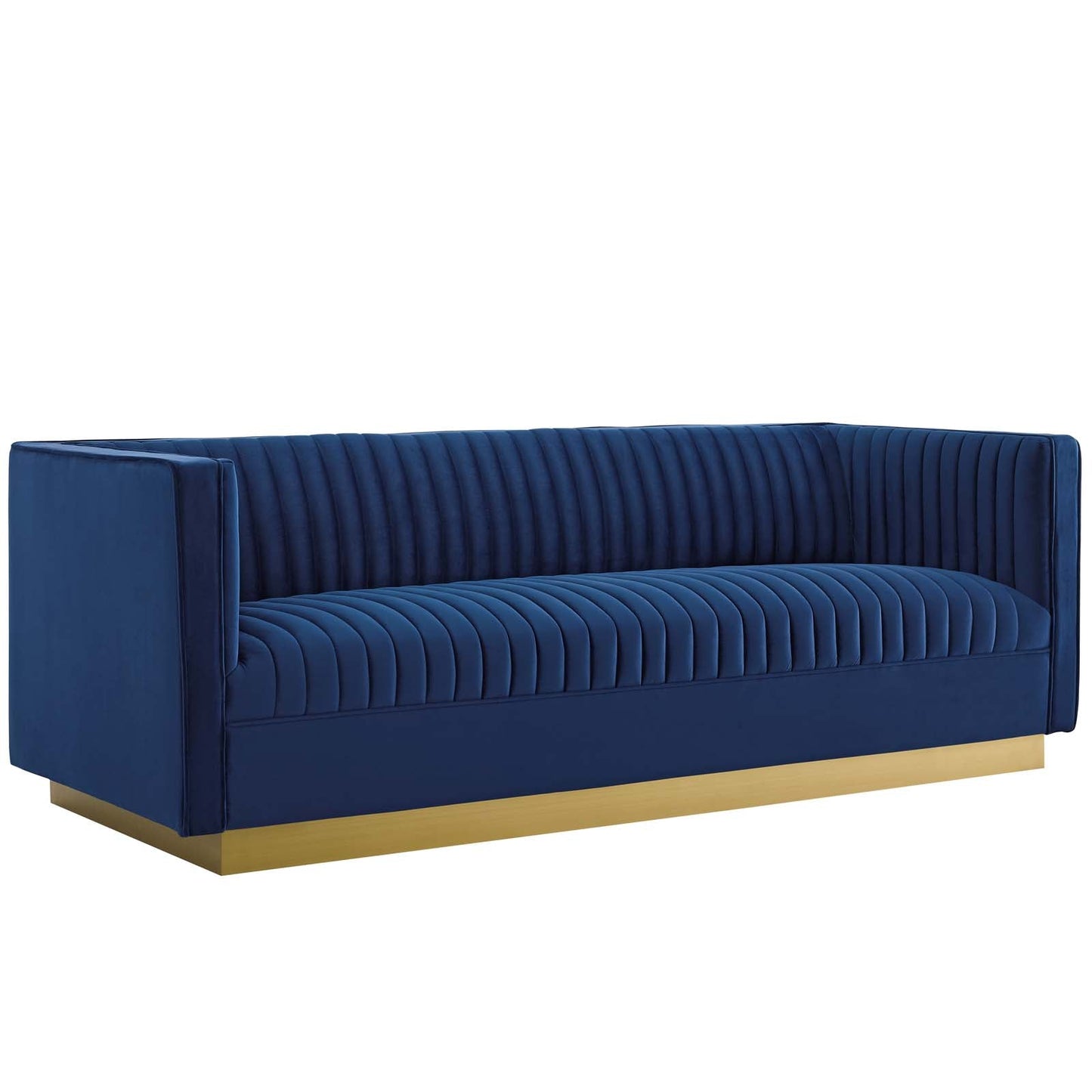 Sanguine Vertical Channel Tufted Performance Velvet Sofa Navy EEI-3405-NAV