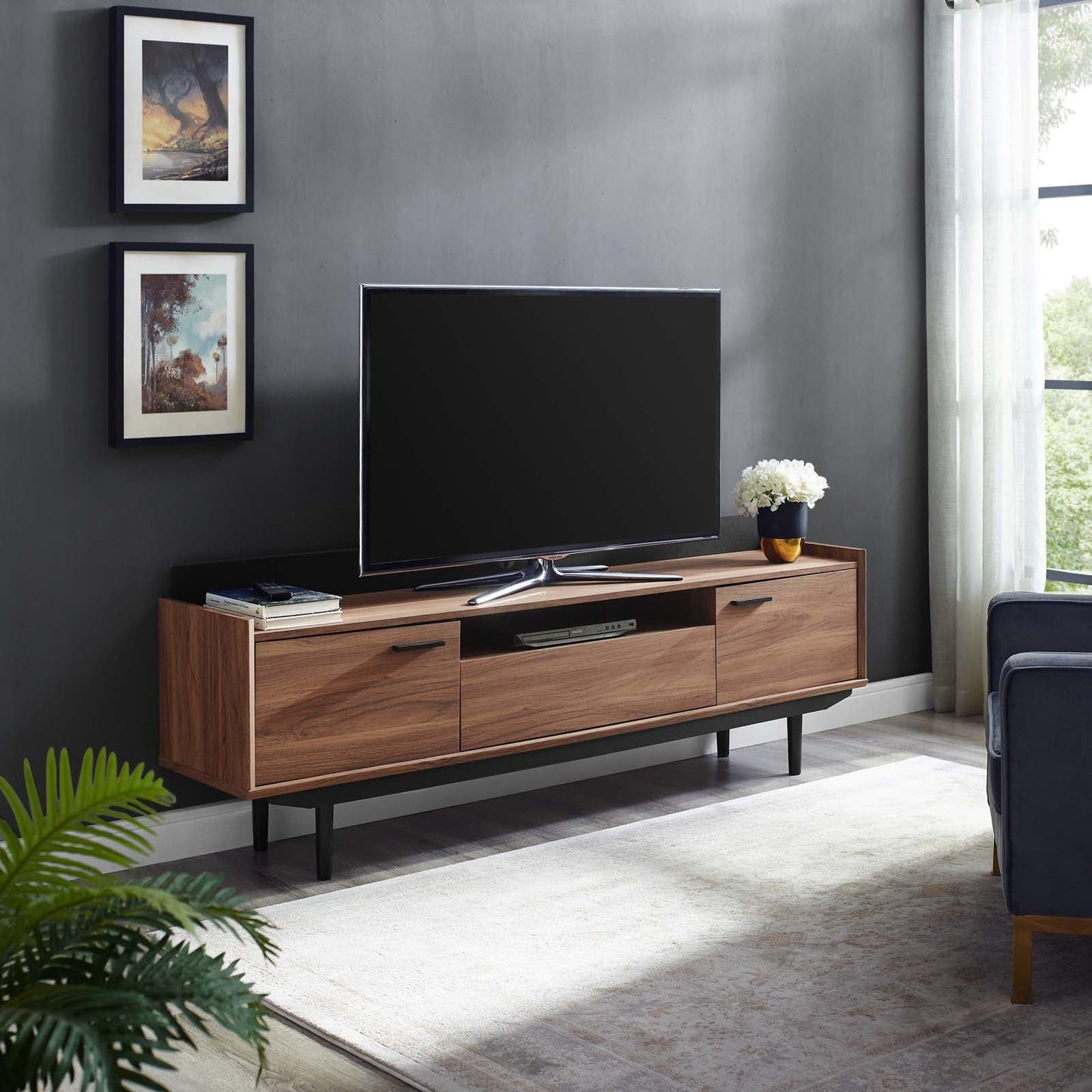 Visionary 71" TV Stand Walnut Black EEI-3435-WAL-BLK