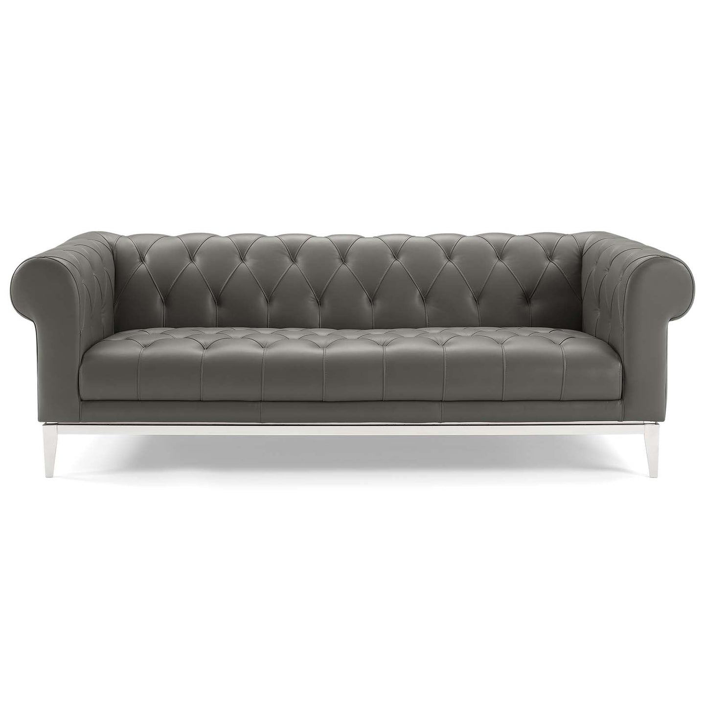 Idyll Tufted Button Upholstered Leather Chesterfield Sofa Gray EEI-3441-GRY