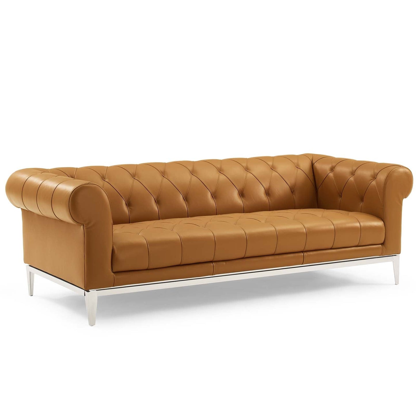 Idyll Tufted Button Upholstered Leather Chesterfield Sofa Tan EEI-3441-TAN